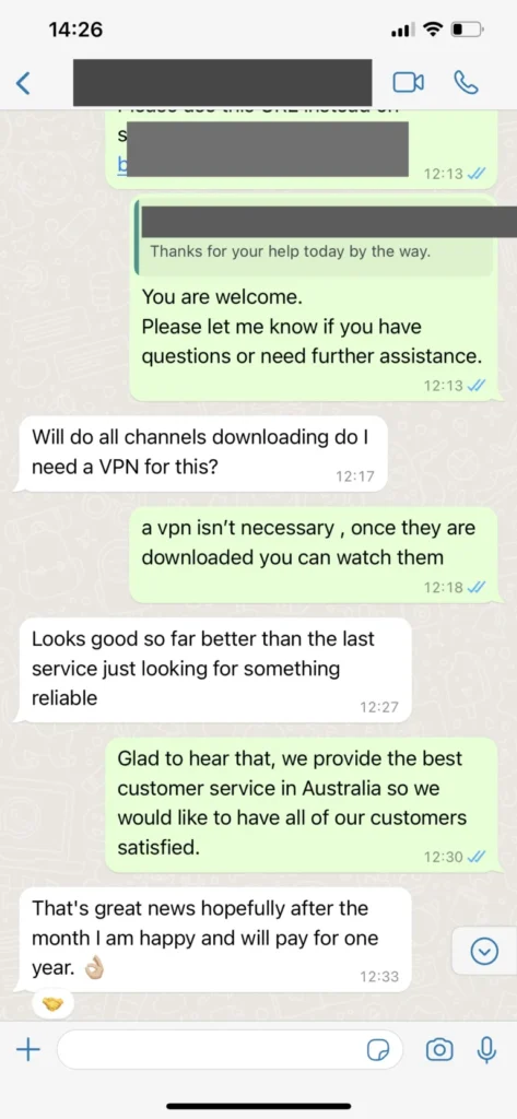 Customer confirmation via WhatsApp: subscription renewal